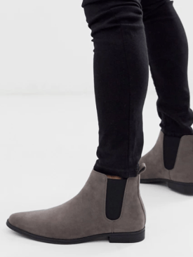 ASOS DESIGN chelsea boots in gray faux suede