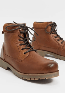ASOS DESIGN lace up worker boots in tan leather