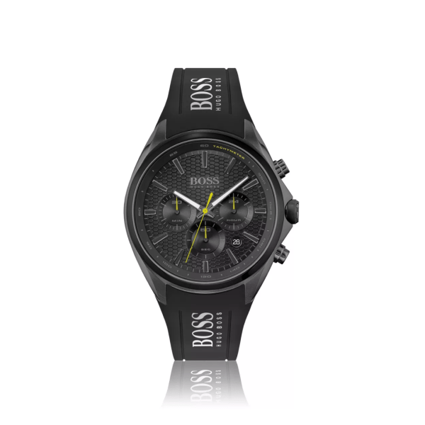 Hugo Boss Watch: Black-Plated Chronograph with Silicone Strap